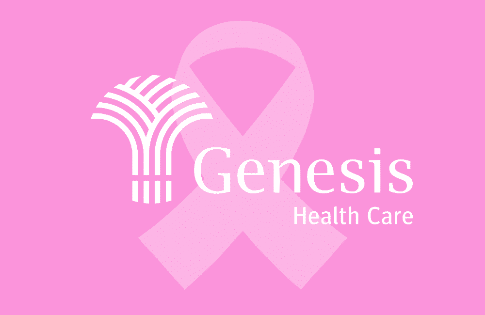 White Genesis Healthcare logo and Pink ribbon image for Breast Cancer Awareness event